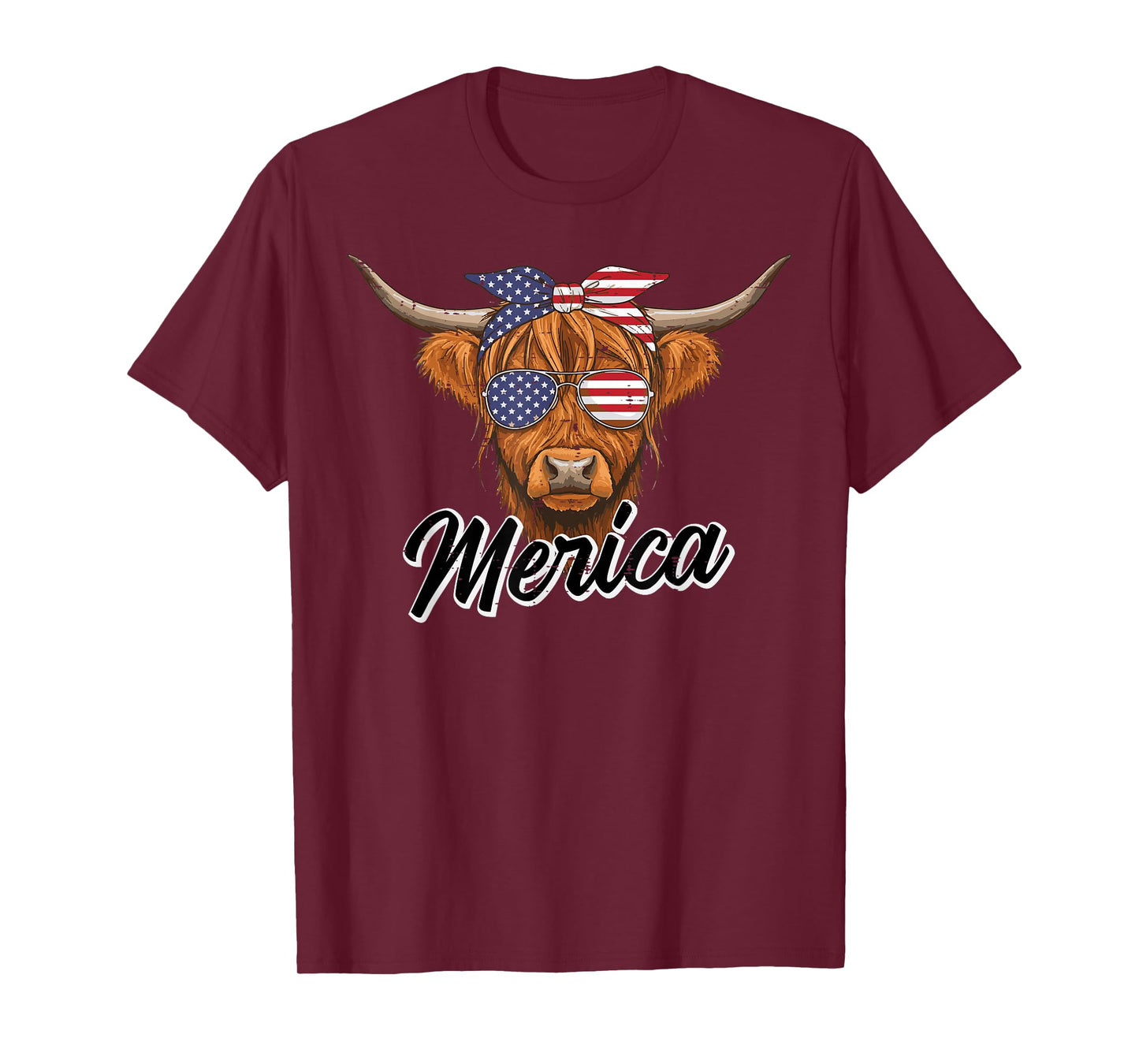 4th Of July Highland Cow Merica American Farm Men Women Kids T-Shirt