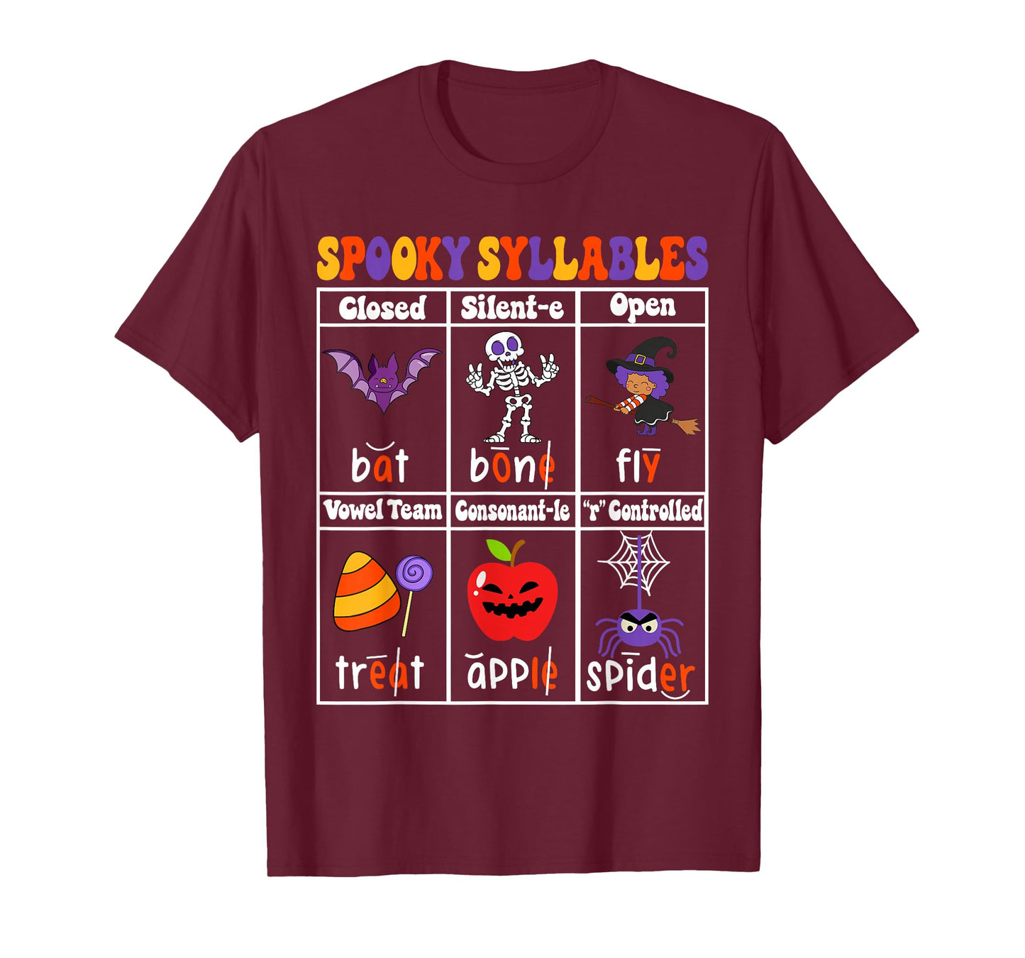 Spooky Syllables Teacher Funny Halloween Educational Kids T-Shirt
