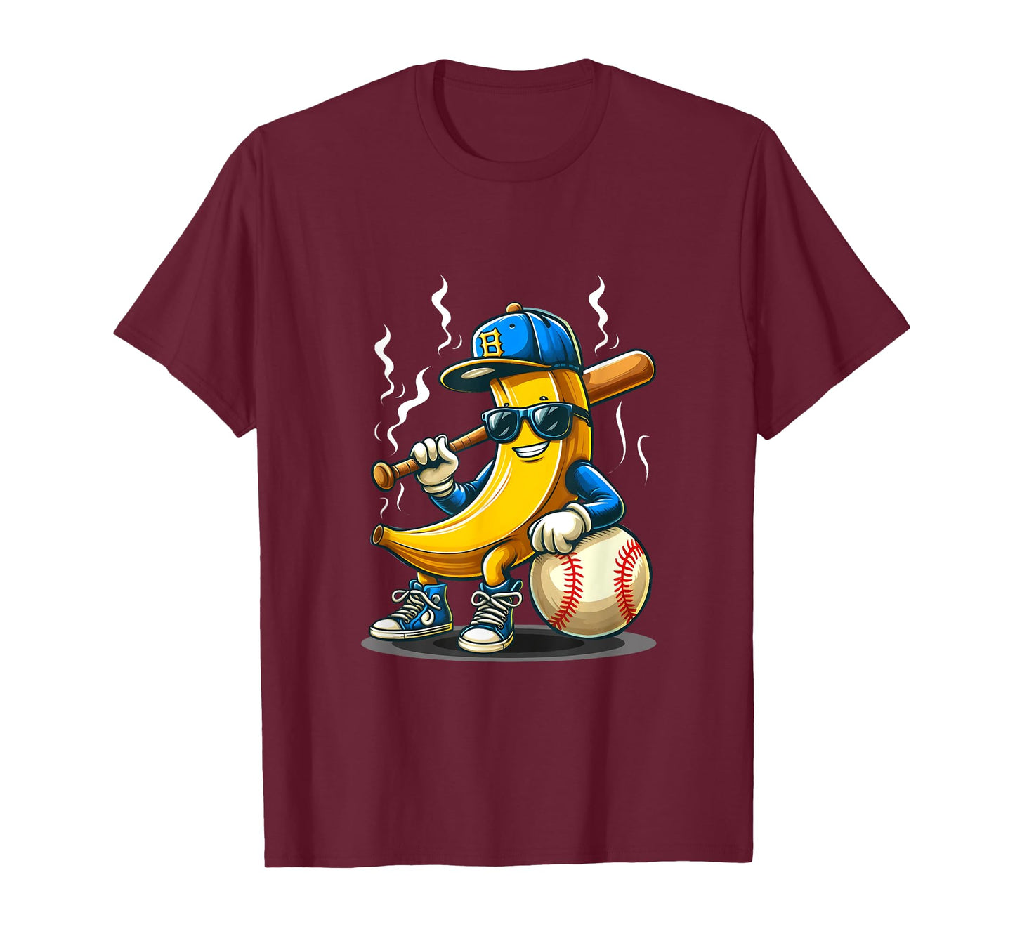 Banana Wearing Sunglasses Hat Playing Baseball Player Fruit T-Shirt