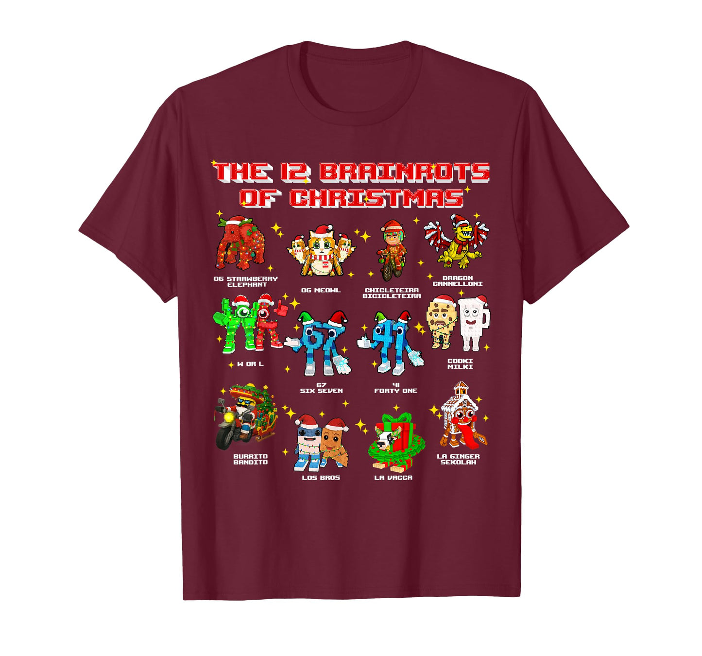 The 12 Brainrots of Christmas Funny Brainrot for Kids Teens T-Shirt