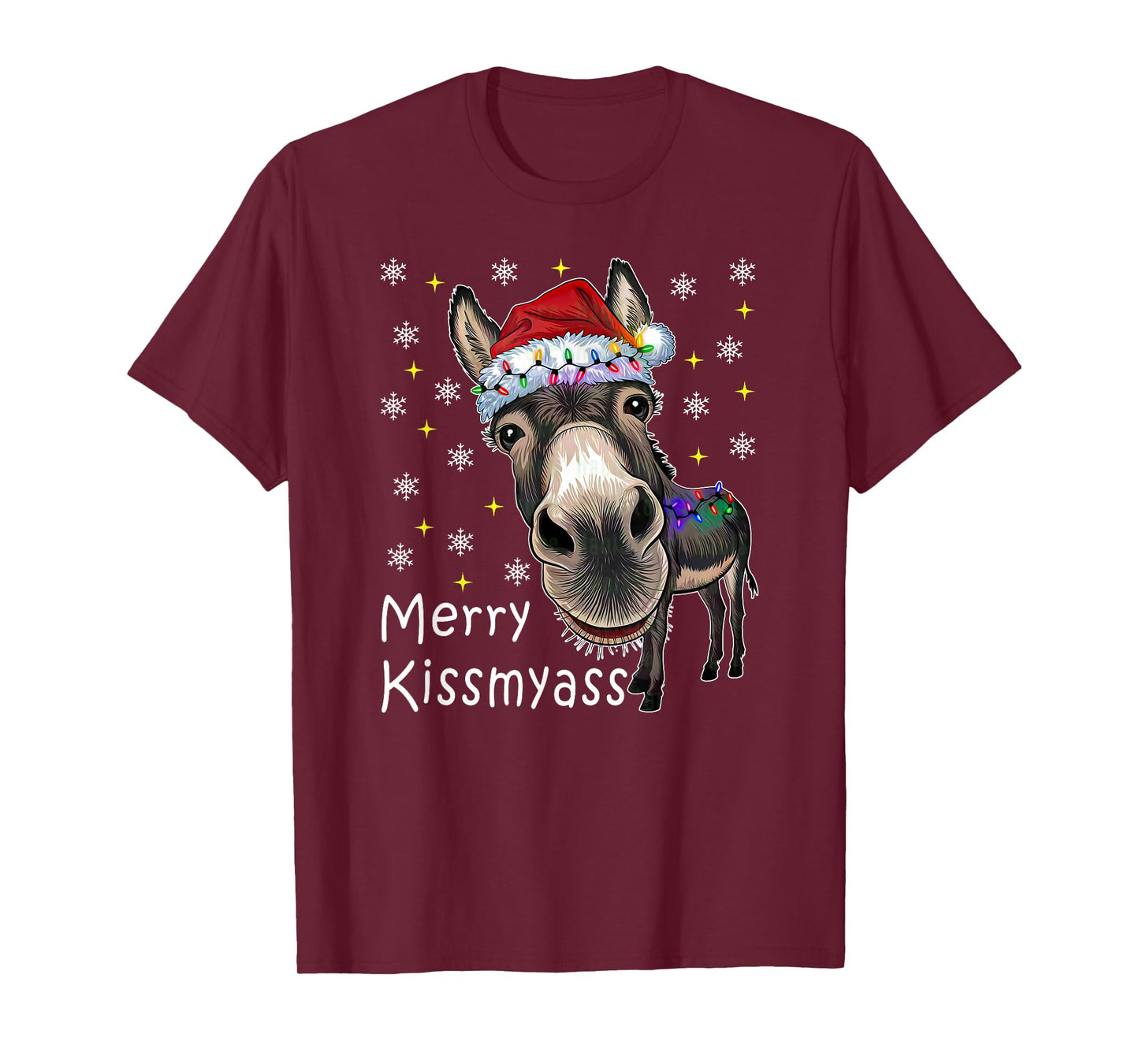 Merry KissMyAss Funny Donkey Christmas Lights Saying Quote T-Shirt