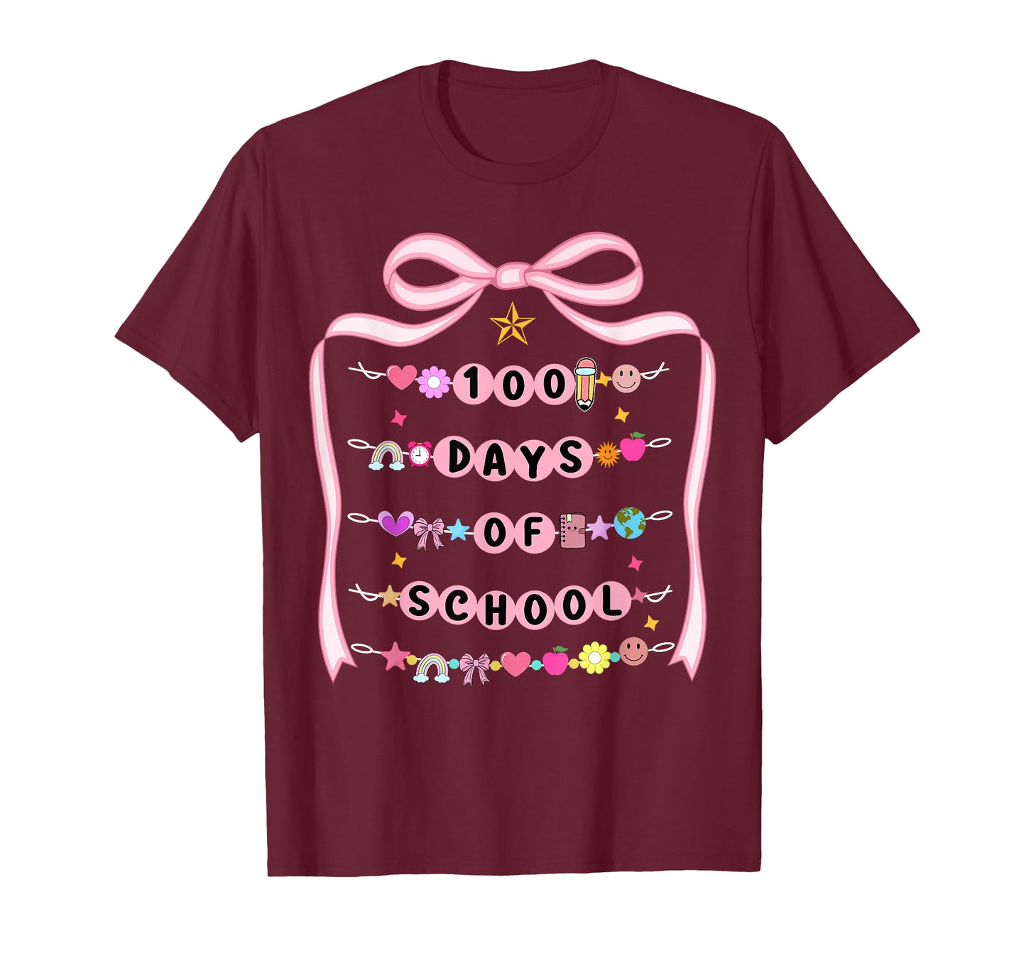 100 Days of School Bracelets Coquette Bow Teacher Girls T-Shirt