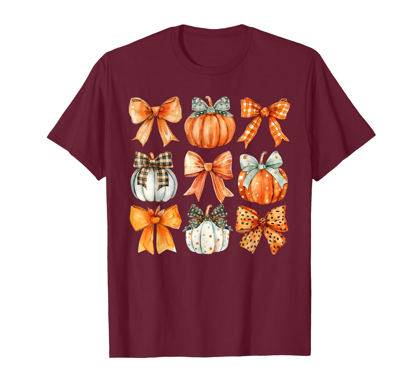 Coquette Bow Pumpkin Season Thanksgiving Autumn Fall Leaves T-Shirt