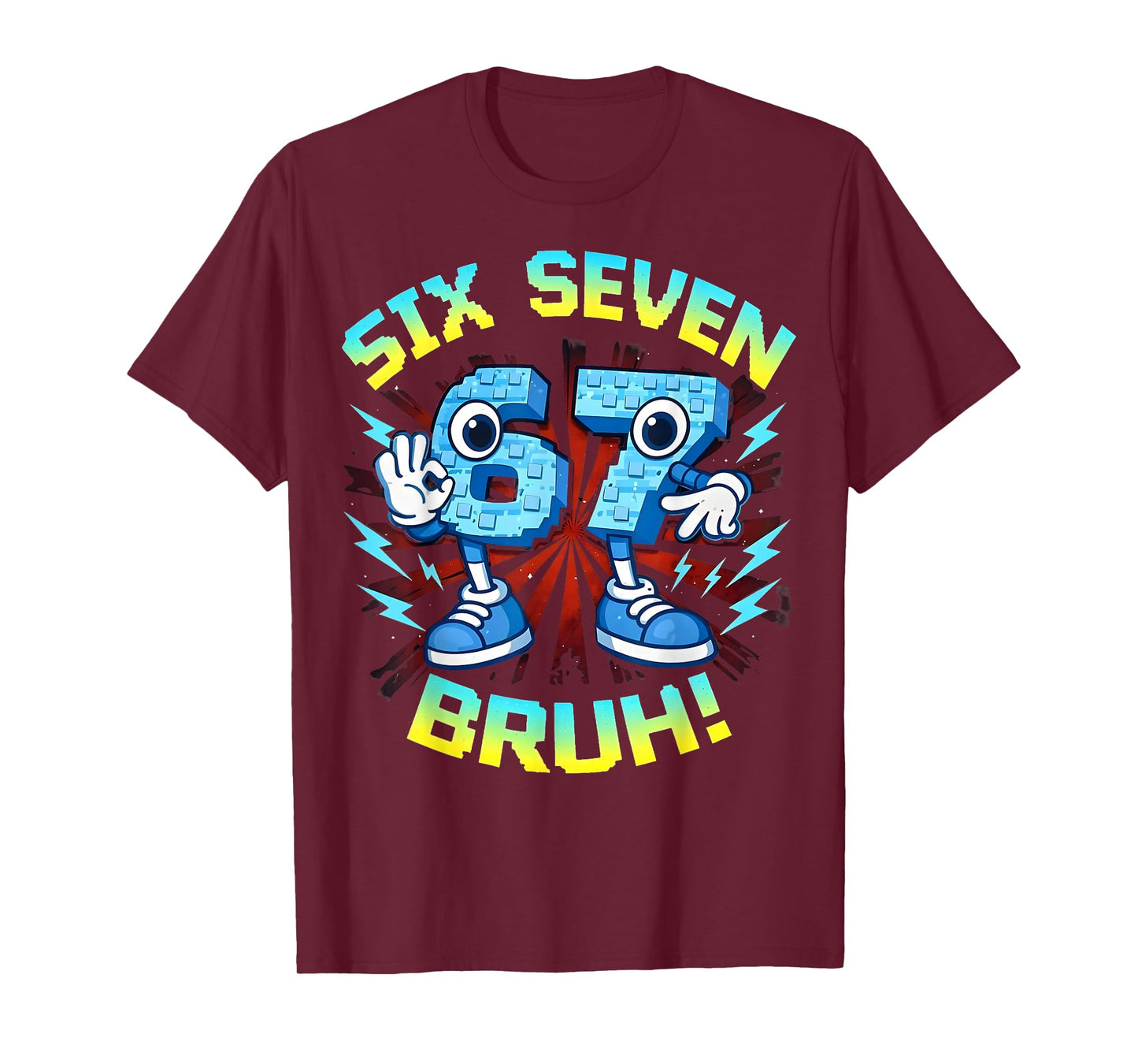 Funny Six Seven Bruh 67 Brainrot Meme Gifts for Boys Kids T-Shirt