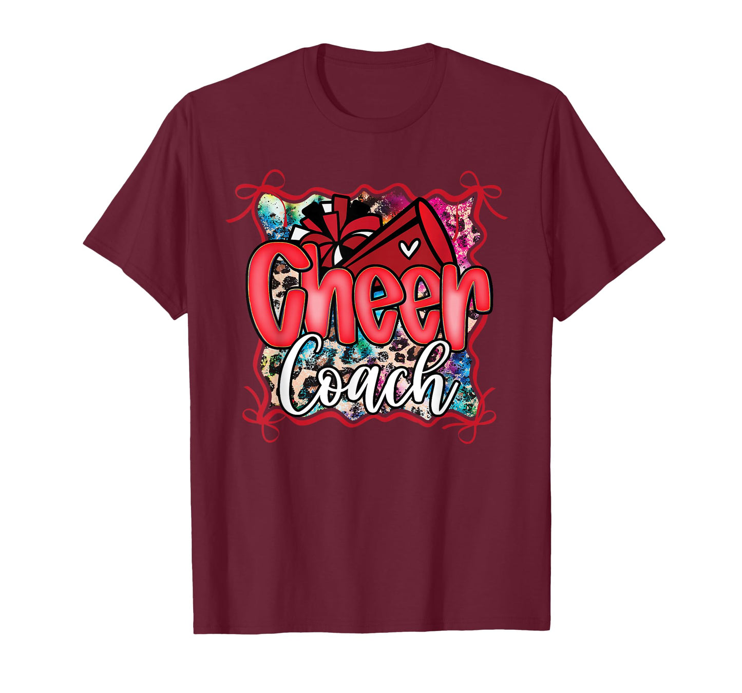 Red Coquette Cheer Coach Dad Cheerleading Pom Megaphone Bow T-Shirt