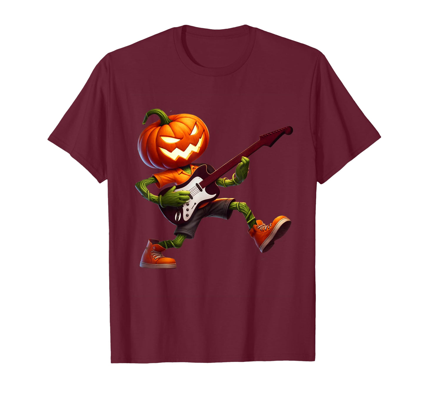 Pumpkin Face Playing Guitar Halloween Costume Boys Kids Men T-Shirt