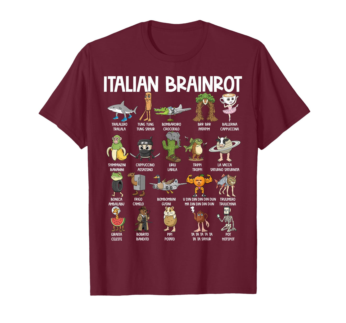 Italian Brainrot Characters Funny Meme Popular Trend T-Shirt