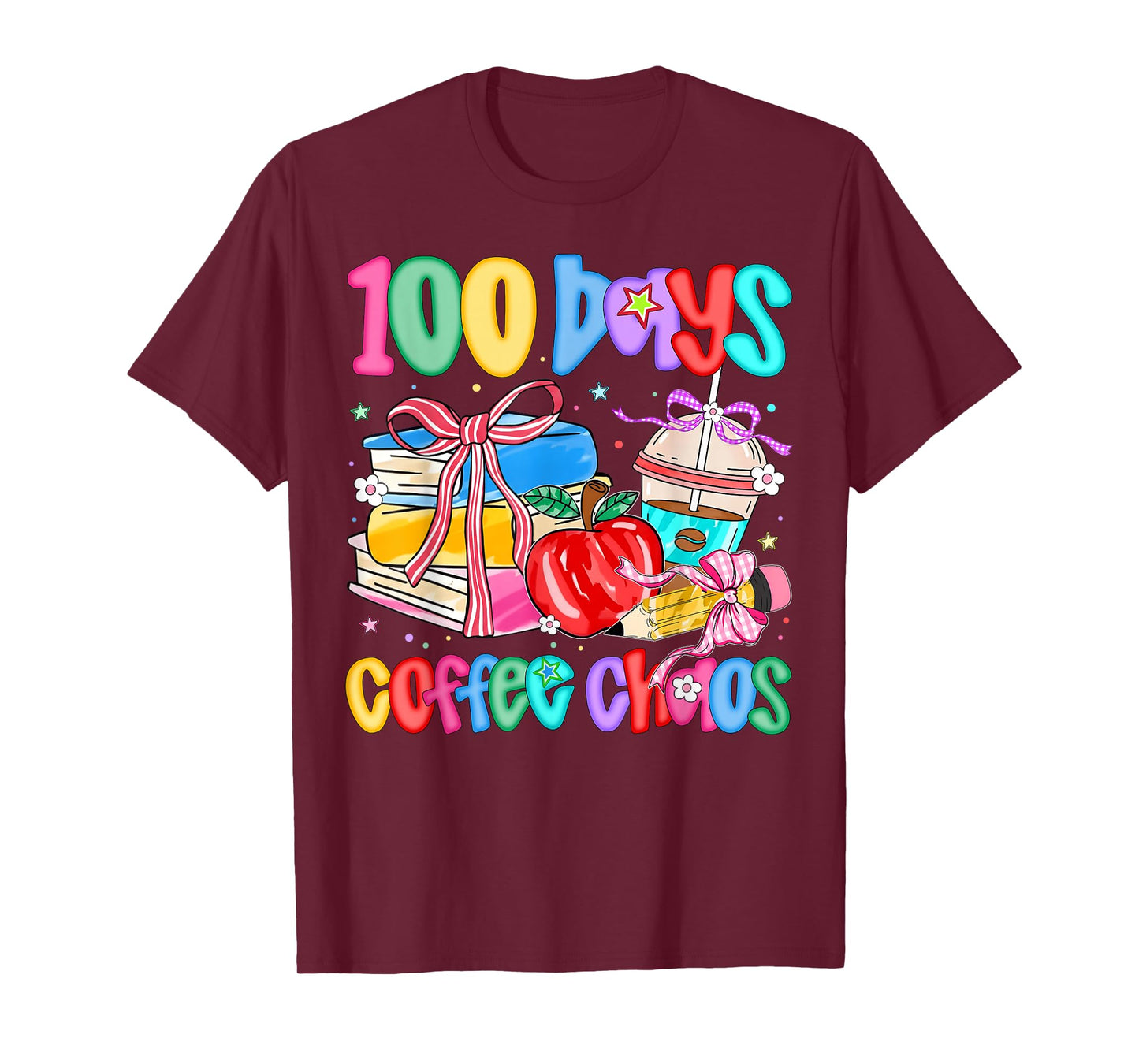 100 Days Coffee Chaos 100 Days of School Girl Teacher T-Shirt