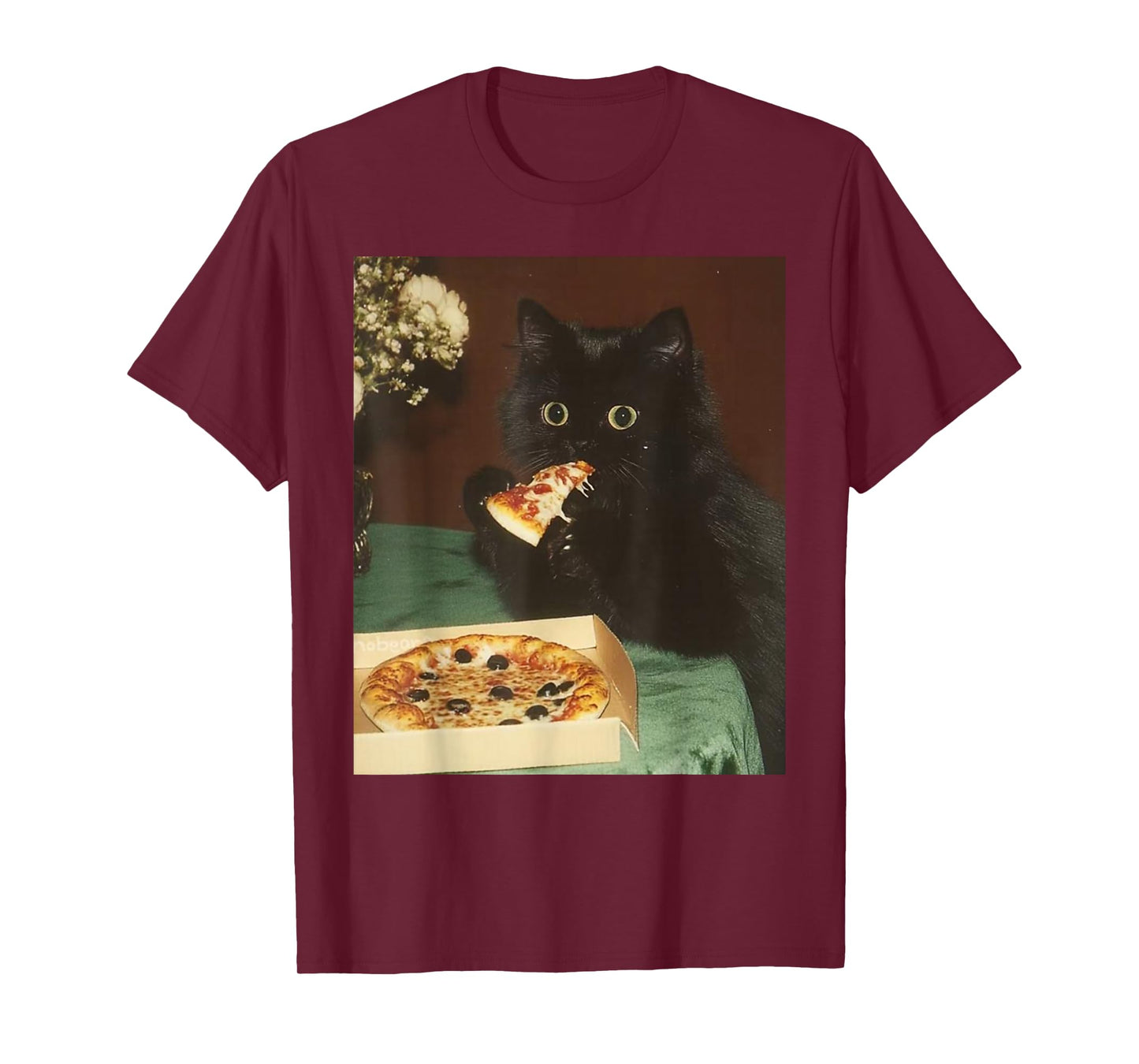 Funny Black Cat Eating Pizza Vintage Meme Kitty Lover T-Shirt