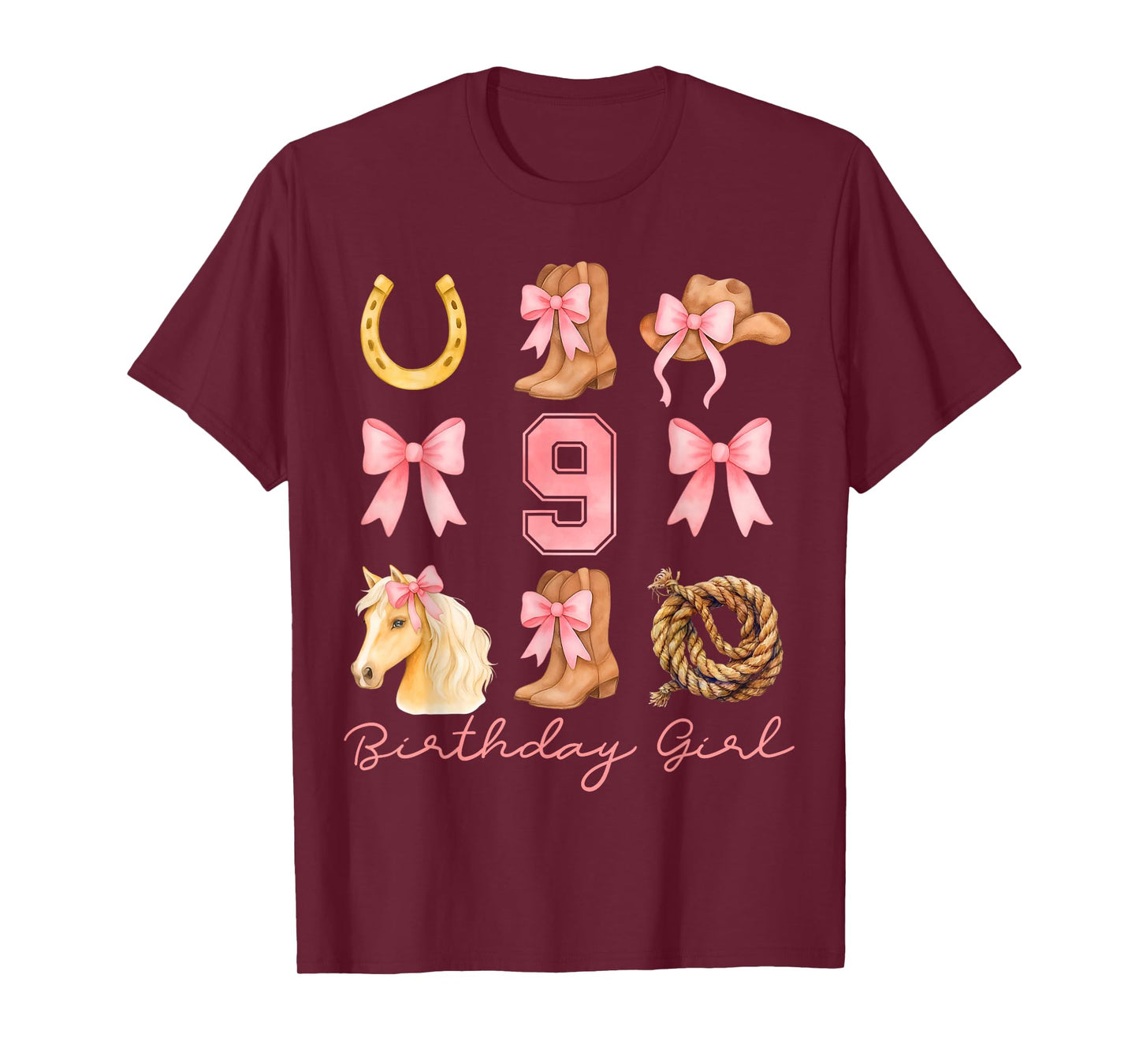 Coquette Bow 9th Birthday Girl Cowgirl 9 Year Old Western T-Shirt