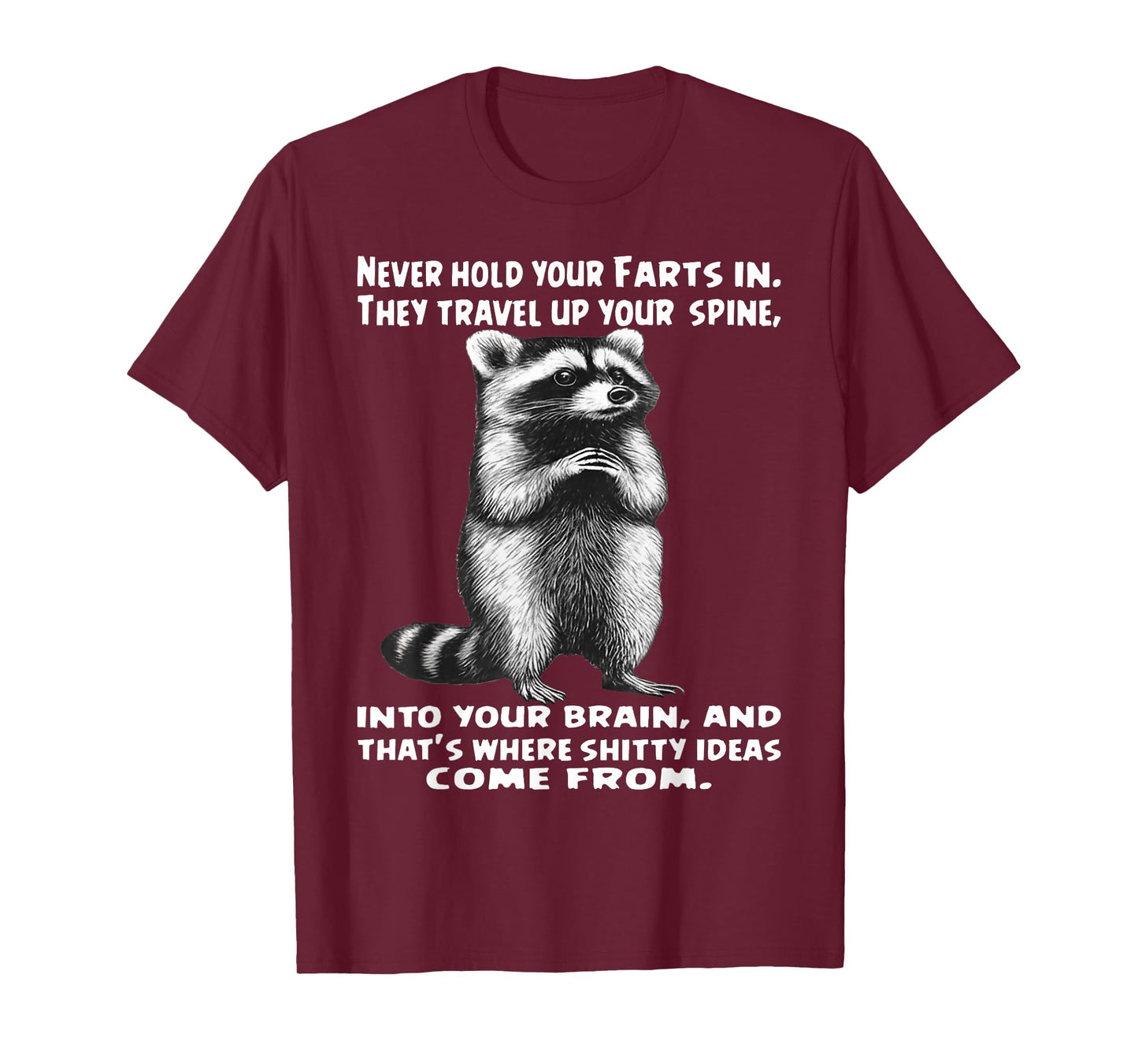 Raccoon Never Hold Your Farts in Into Your Brain T-Shirt