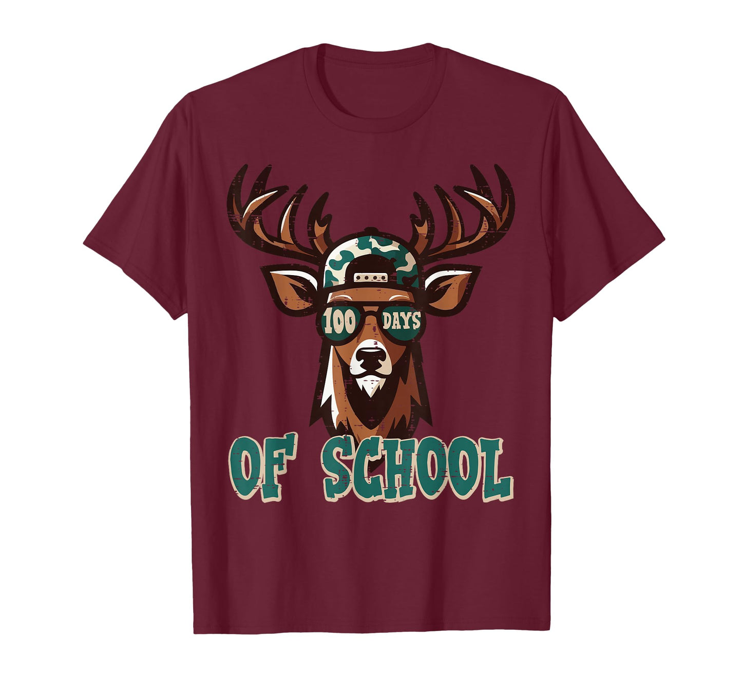 100 Days of School Deer Camo 100th Day Hunting Boys Kids Men T-Shirt