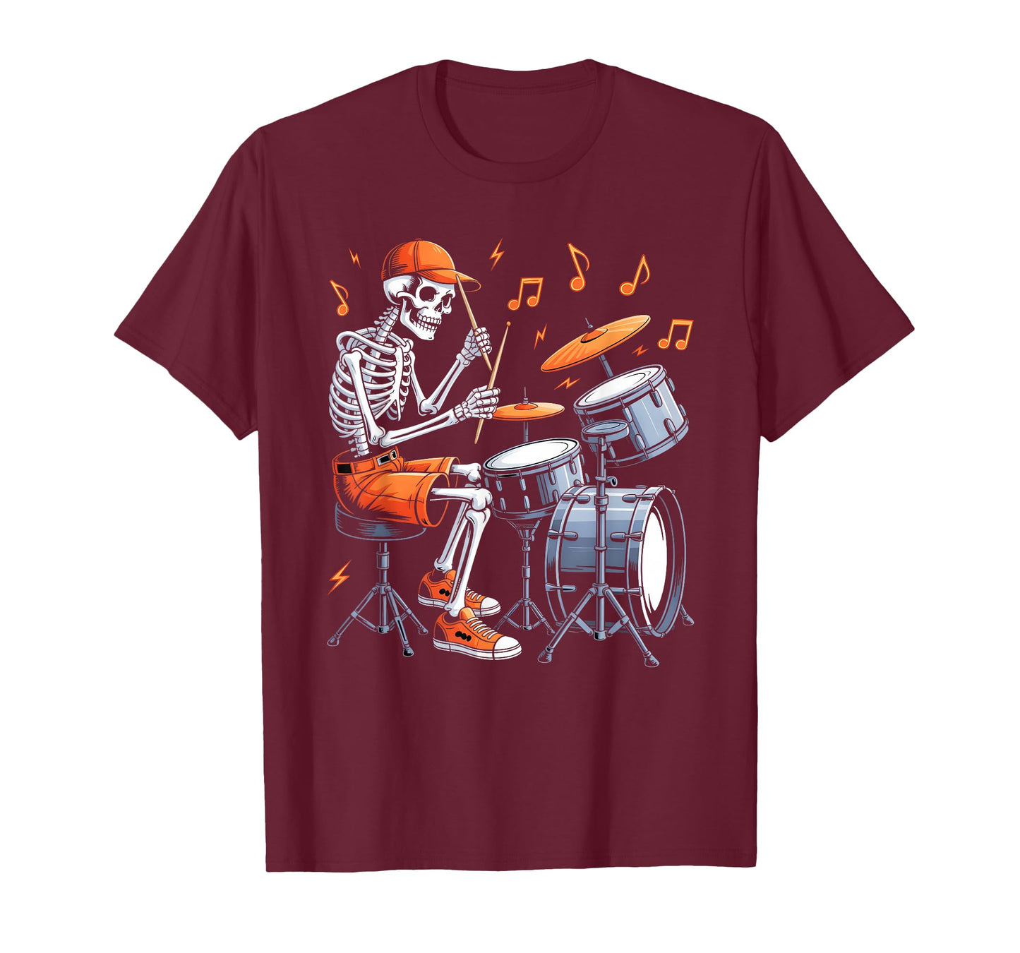 Skeleton Drums Funny Drummer Men Boys Kids Halloween Costume T-Shirt