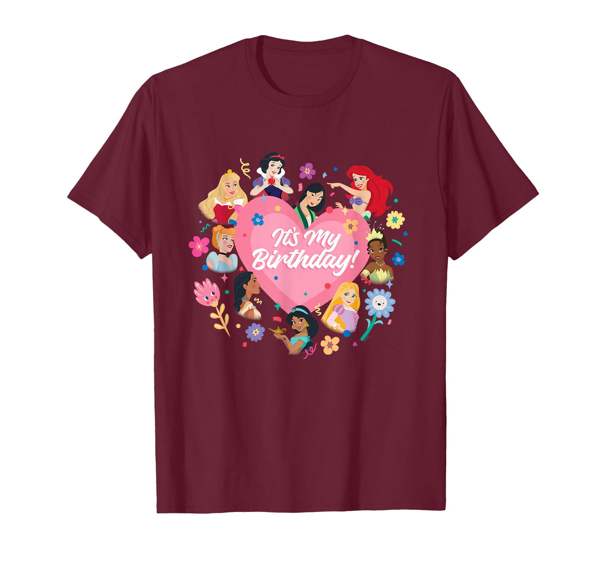 Disney Princess Pink Heart and Flowers It's My Birthday T-Shirt