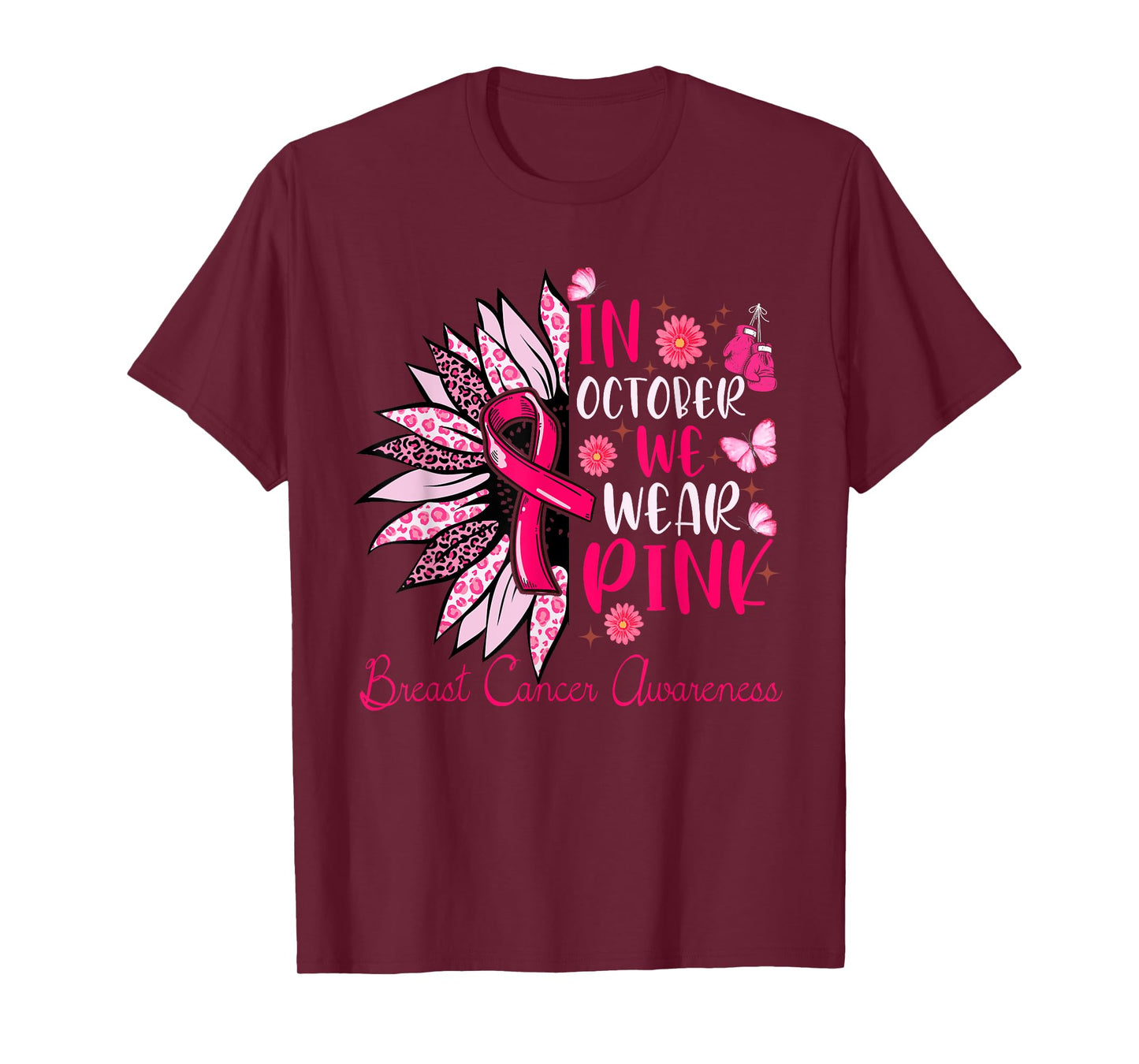 Sunflower Pink Breast Cancer Awareness Women Girls Warrior T-Shirt