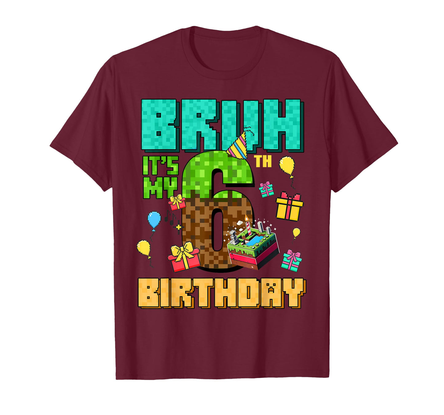 Vintage Bruh Its My 6th Birthday Game Gift for Boy Girl Kid T-Shirt