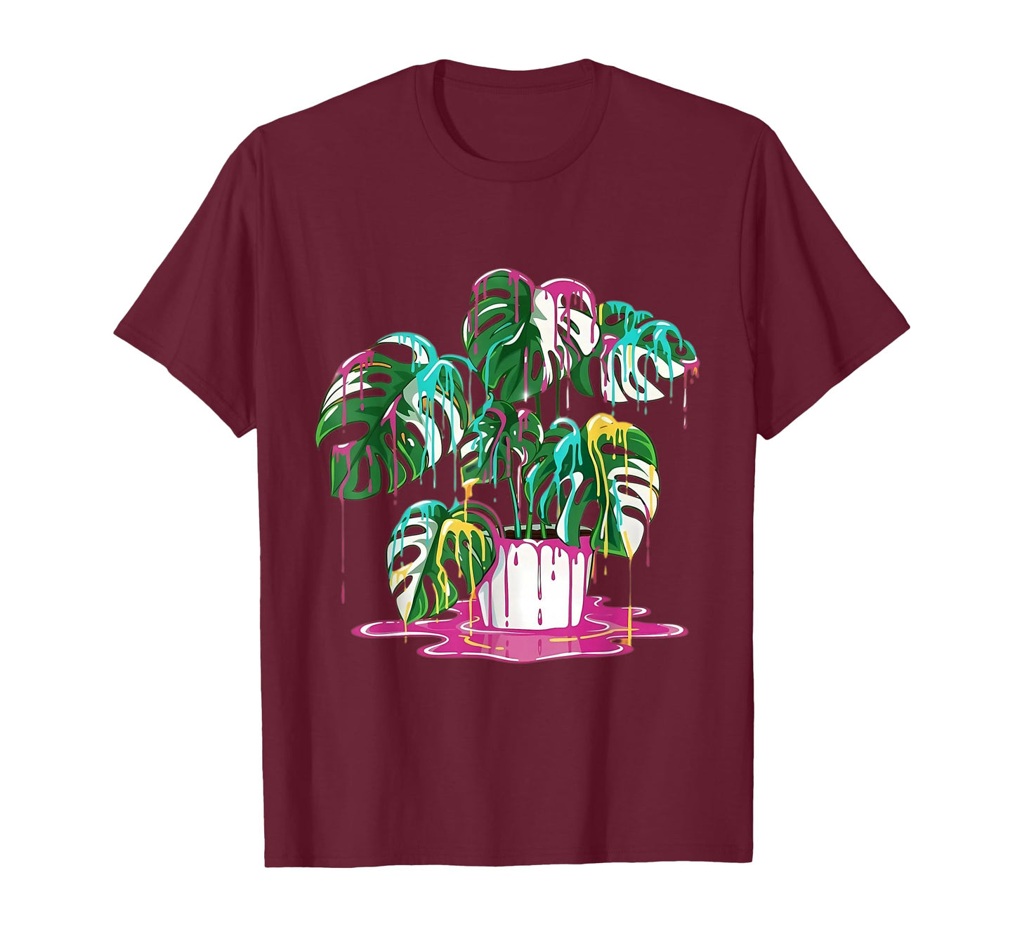 Colorful Dripping Monstera Plant Art Design T-Shirt