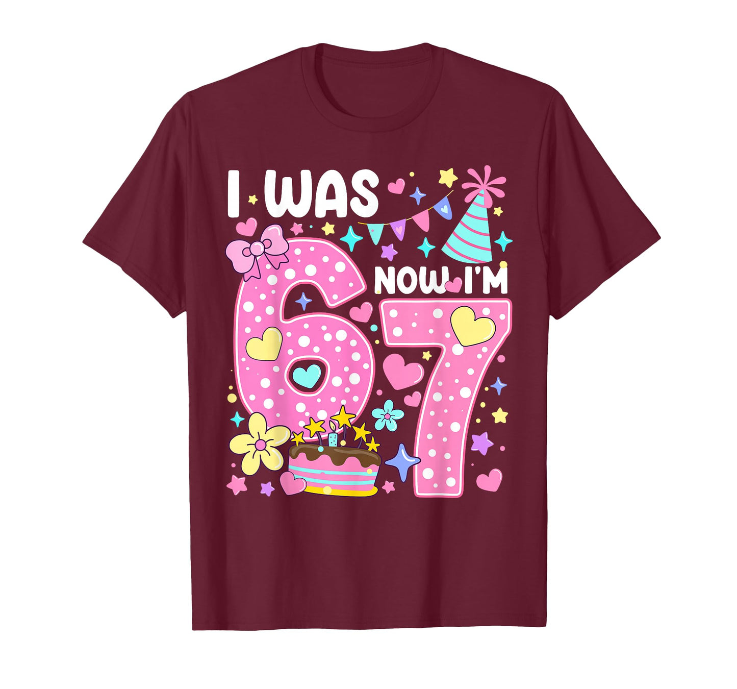 I was 6 Now I'm 7 Pink Polka Dot Seven Birthday Girl Party T-Shirt