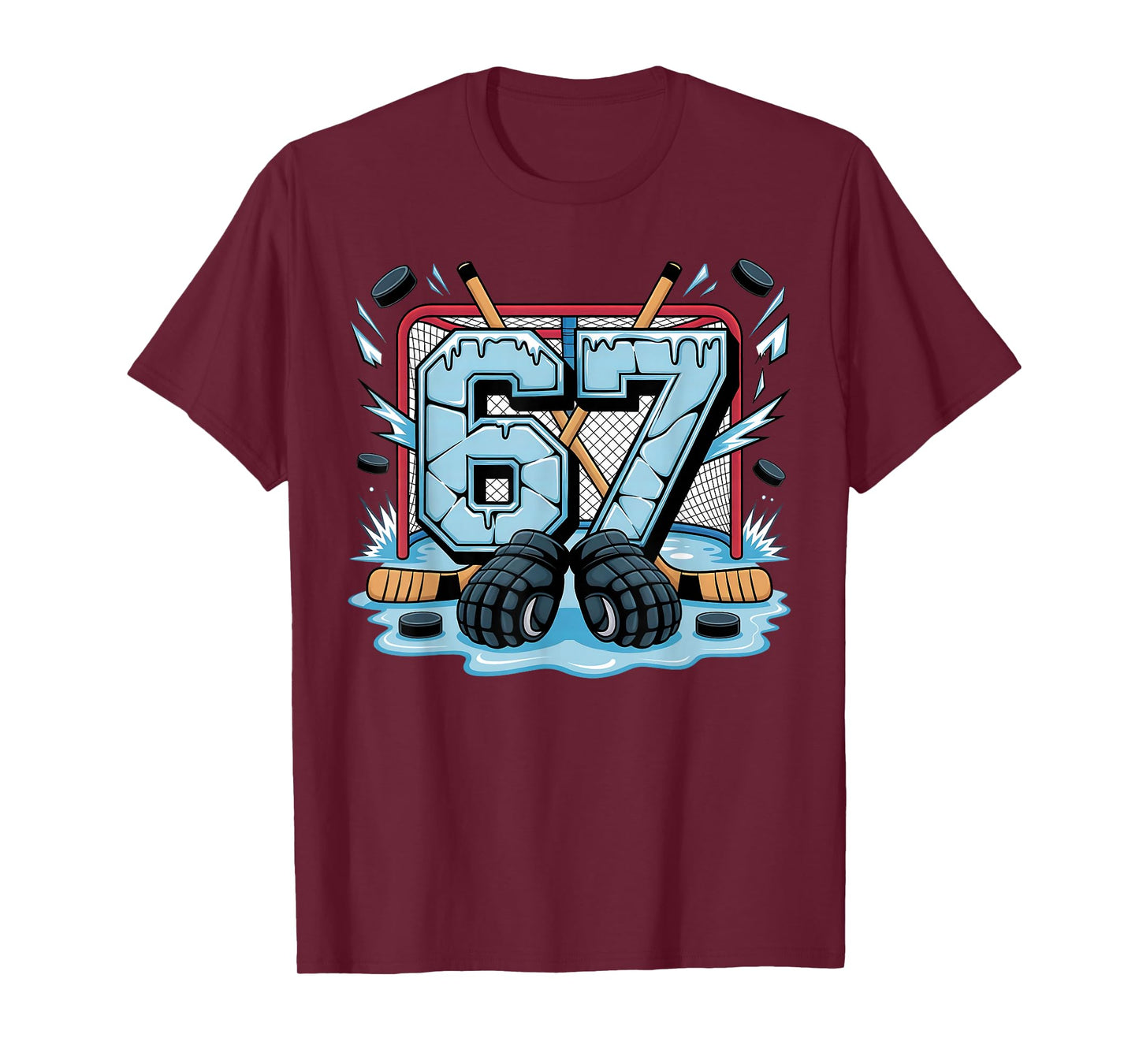 Hockey 67 Drip Ice Rink Gloves Meme Six Seven Sports Boys T-Shirt