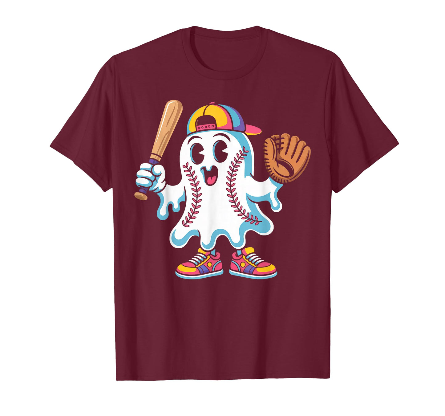 Ice Cream Drip Ghost Baseball Spots Baseball Drip Halloween T-Shirt
