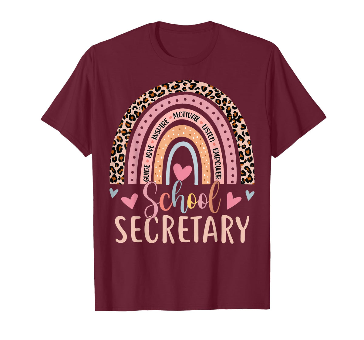 Funny School Secretary Rainbow Leopard Print Front Office T-Shirt