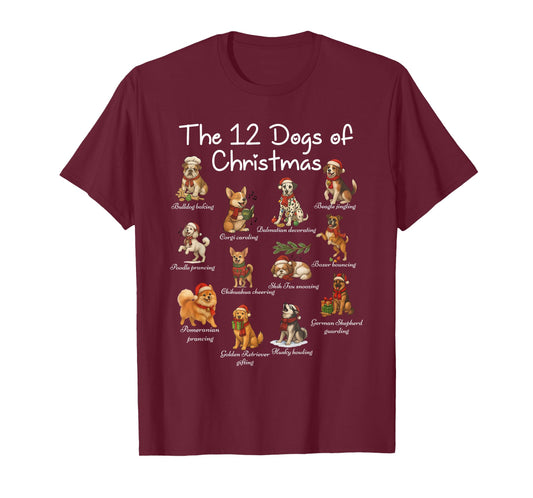 Cute 12 Dogs Xmas Funny Dog Lovers Christmas Dog Mom Dad T-Shirt