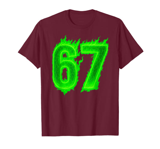 67 Six Seven Green Flame Colorful Cool Funny 6 7 Meme T-Shirt