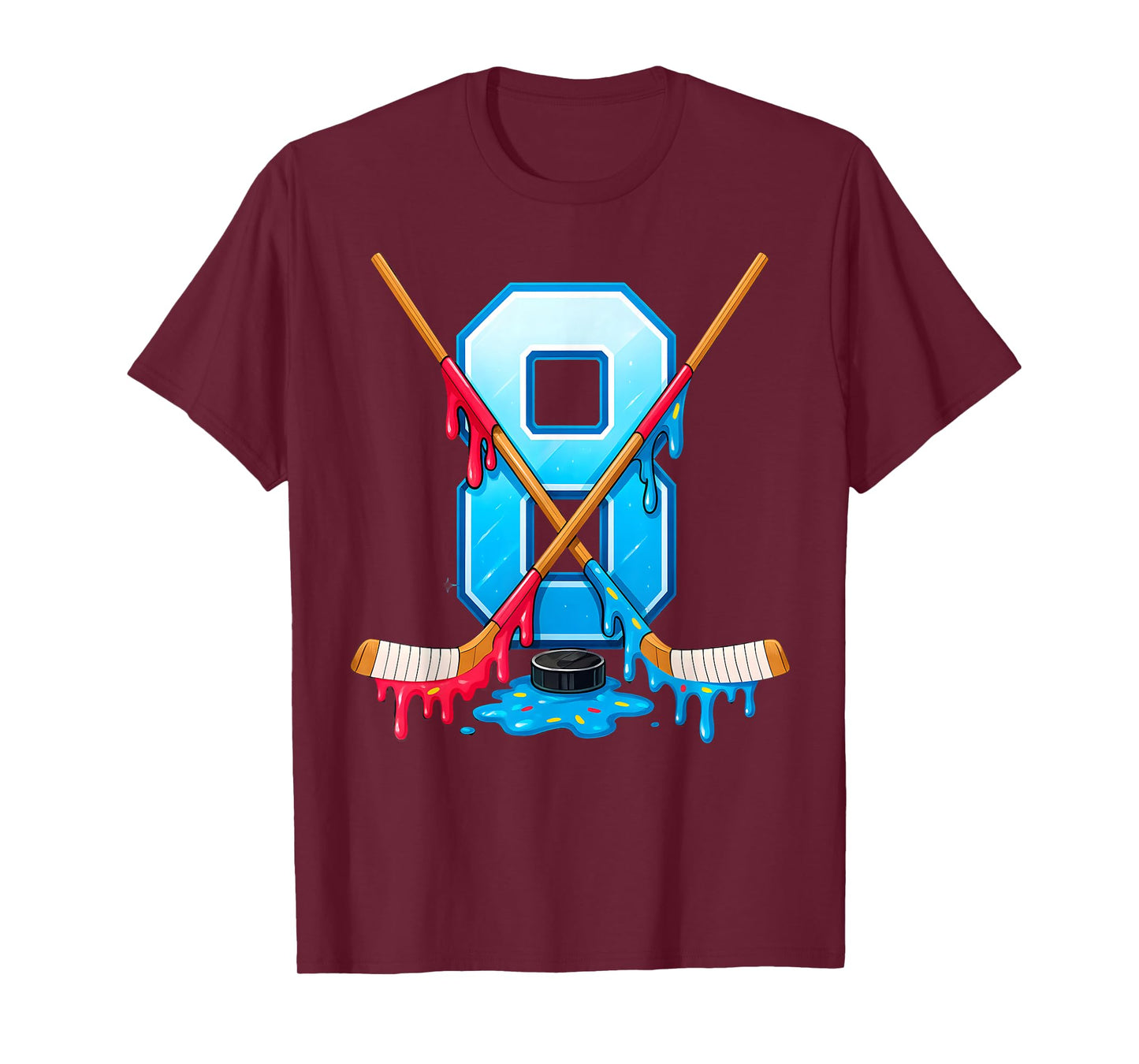 Hockey 8 Year Old Ice Cream Drip Youth 8th Birthday Boys T-Shirt