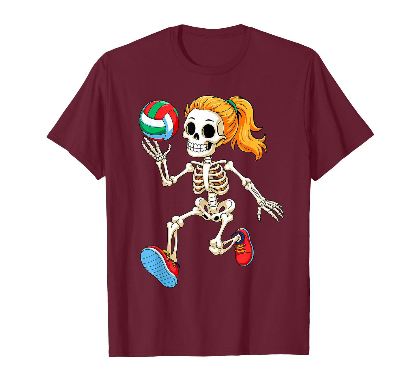 Skeleton Playing Volleyball Halloween Costume Funny Boy Girl T-Shirt