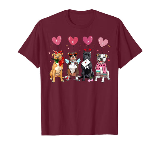 Valentine Pitbull Dog Balloon Heart Dog Mom Animal Lover T-Shirt