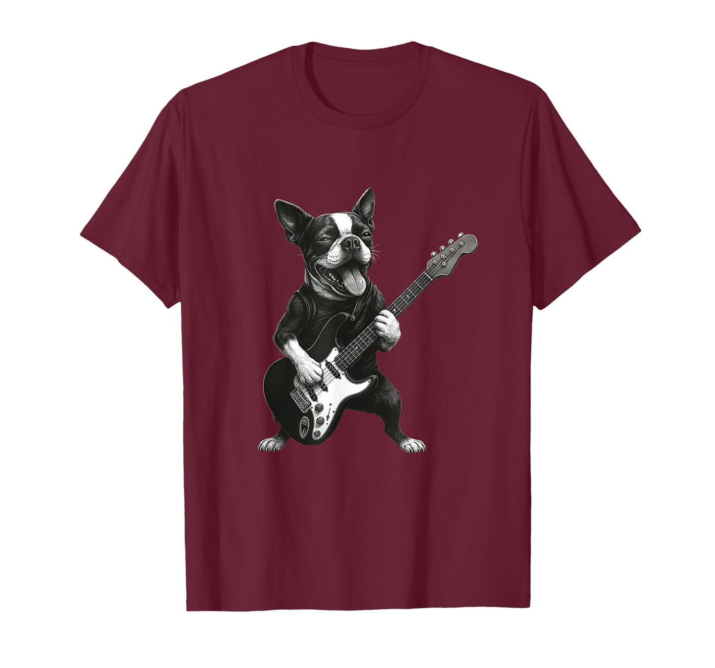 Boston Terrier Playing Guitar Funny Dog Lover T-Shirt