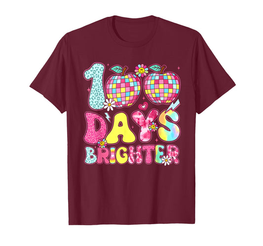 100 Days Brighter Happy 100 Days of School Teachers Kids T-Shirt