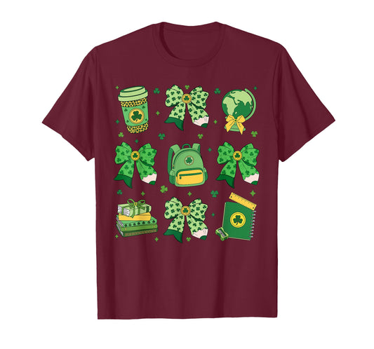 Shamrock Coquette Bow St Patrick's Day Lucky Teacher Kid T-Shirt