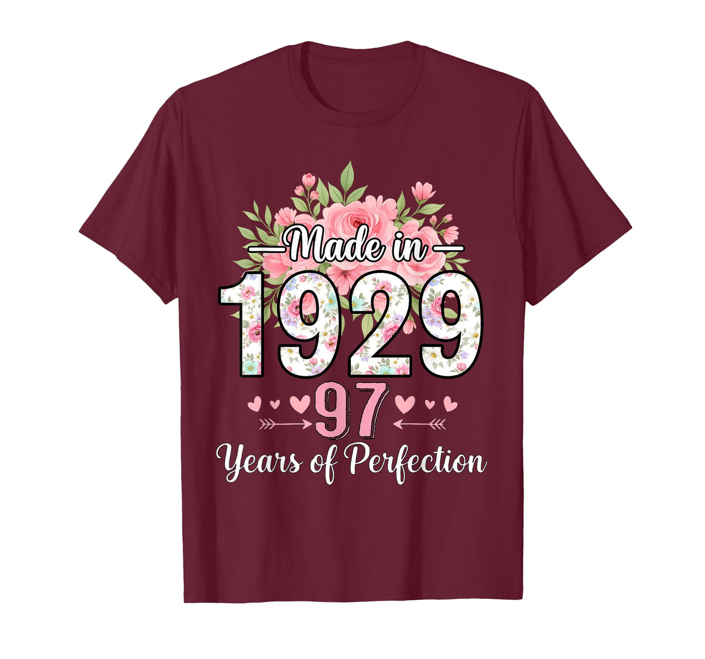 Made in 1929 Floral 97th Birthday Gifts Women 97 Years Old T-Shirt