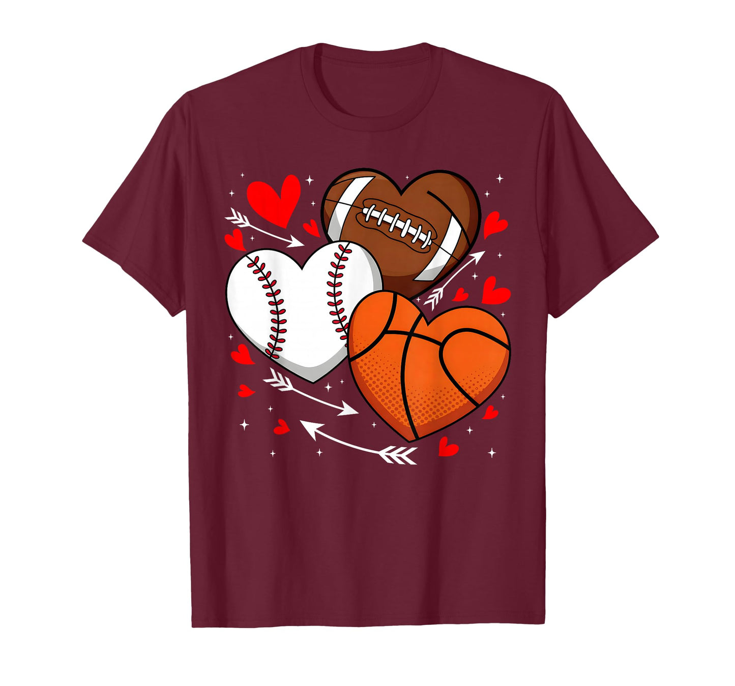 Cute Heart Baseball Basketball Football Valentine Boy Men T-Shirt