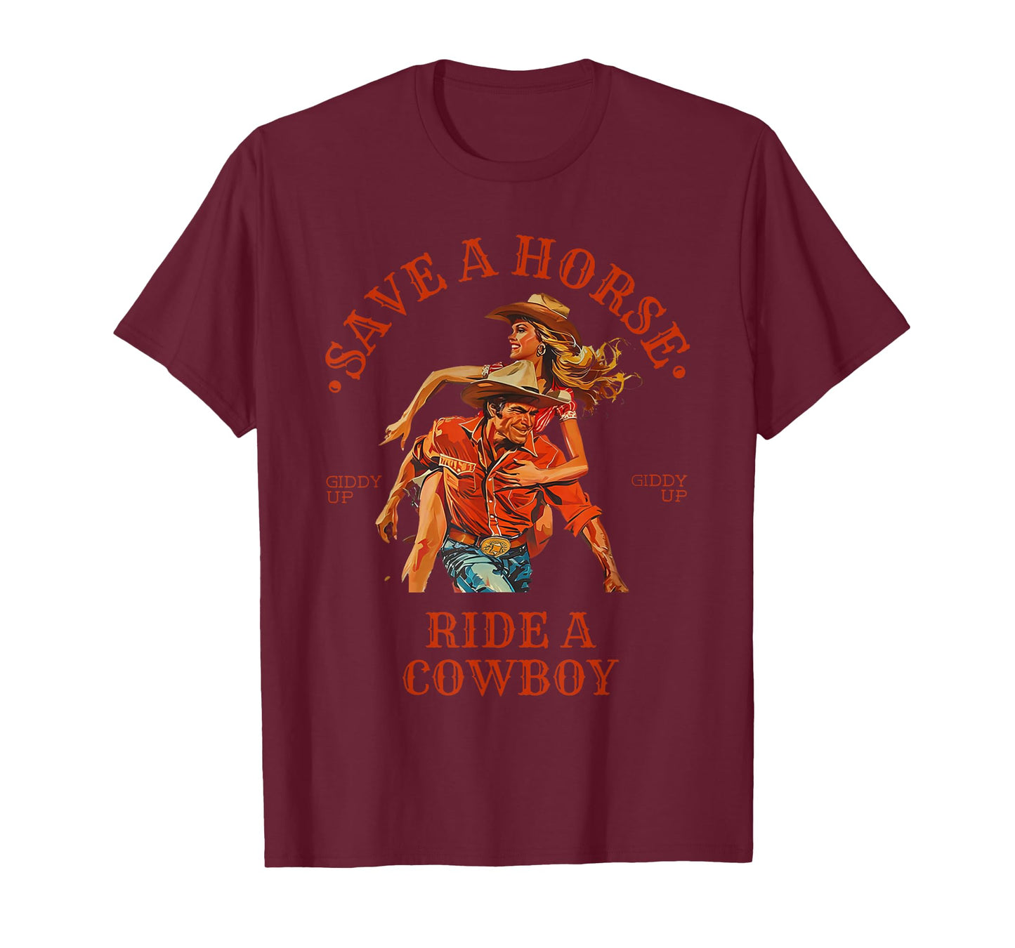 Save A Horse Ride A Cowboy Retro Vintage T-Shirt