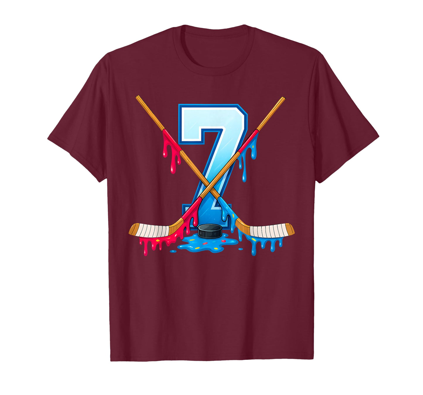Hockey 7 Year Old Ice Cream Drip Youth 7th Birthday Boys T-Shirt