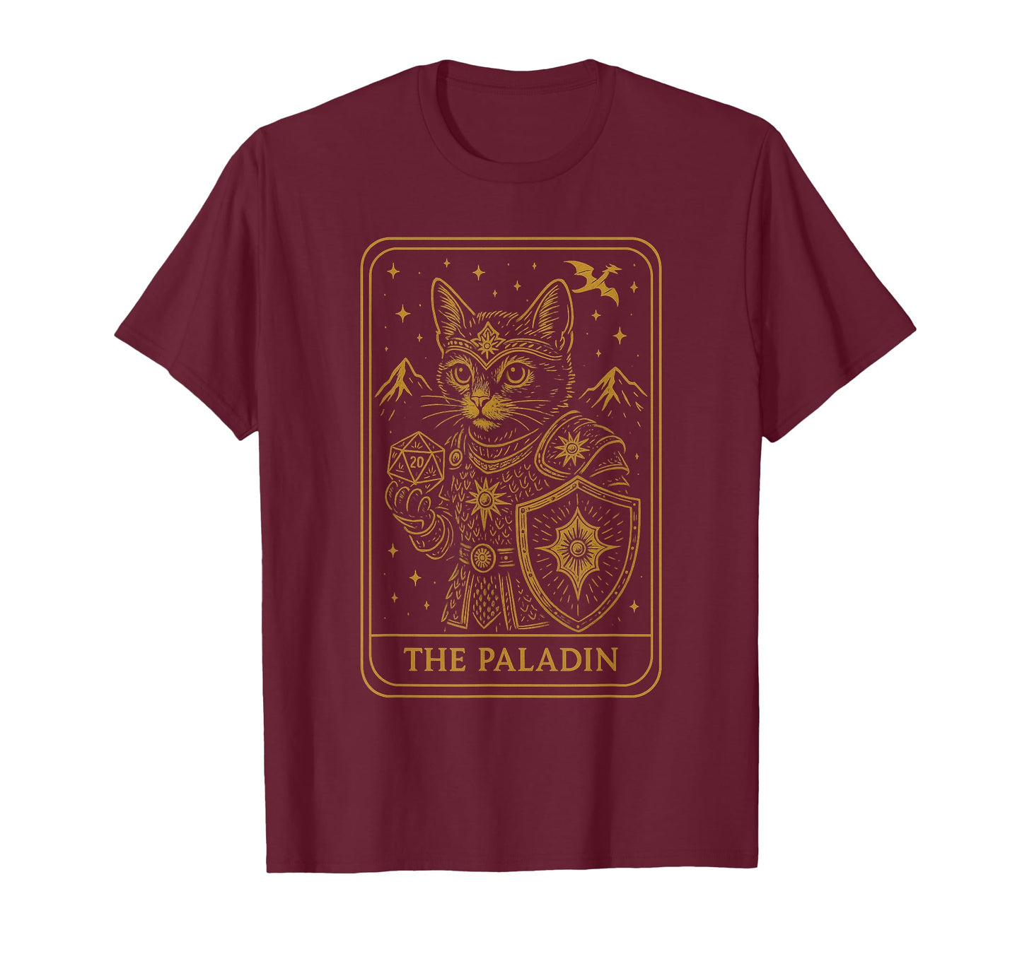 RPG Gamer Paladin D20 Dice Nerdy Geek Cat Men Women Kids T-Shirt