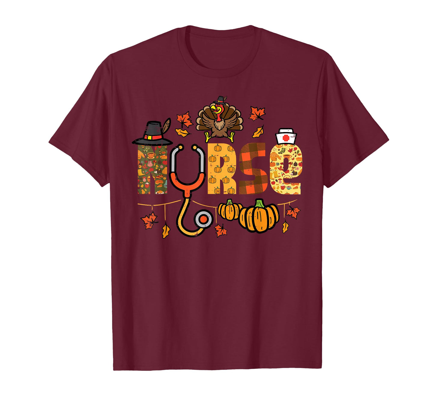 Thanksgiving Nurse Stethoscope Fall Scrub Top ER Men Women T-Shirt