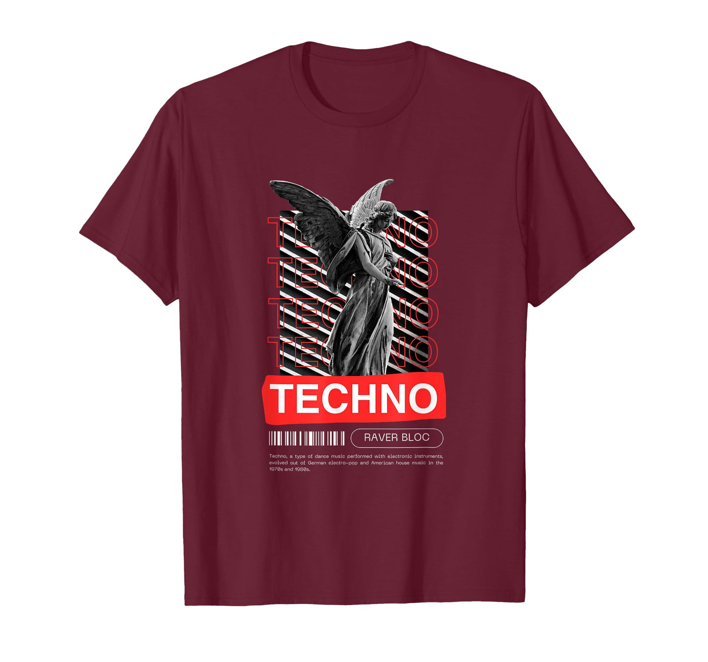 Raver Bloc Techno Angel EDM Raver Design Unisex-Adults Black Small Crew Neck Short Sleeve T-Shirt