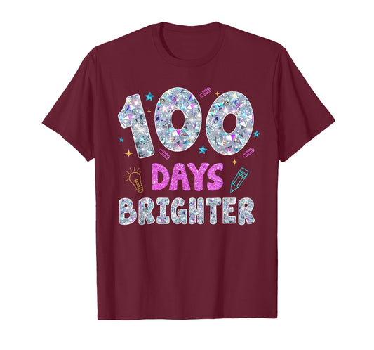 100 Days Brighter Happy 100th Day of School Teachers Kids T-Shirt