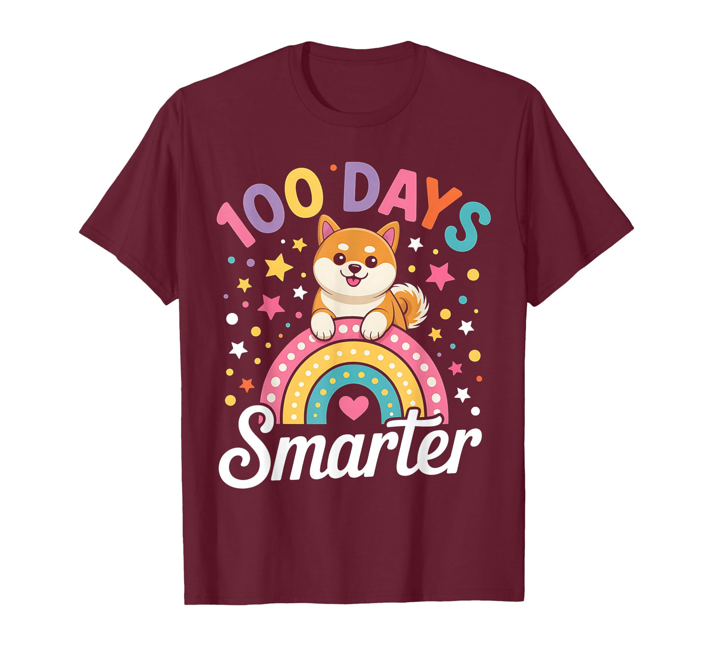 100 Days Smarter Shiba Inu Dog Rainbow 100th Day of School T-Shirt
