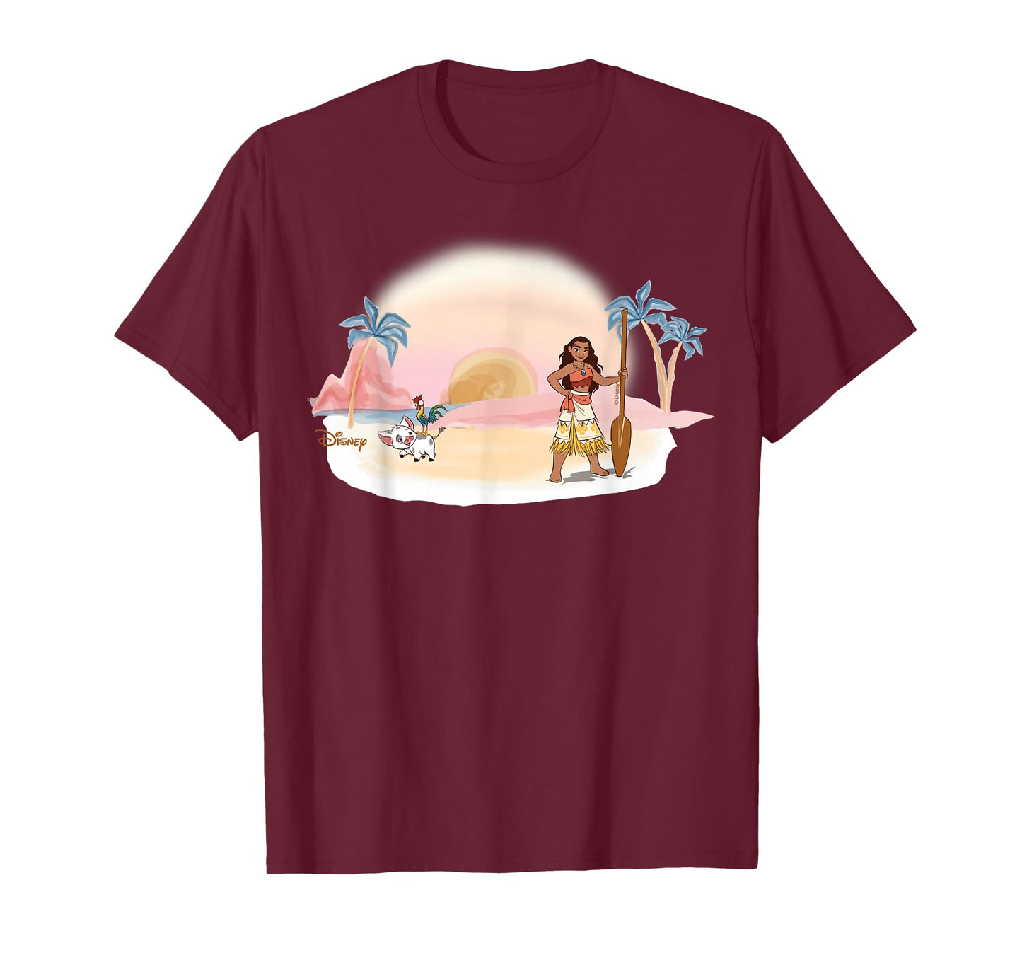 Disney Moana 2 Wayfinder Beach Sunset Watercolor Pastel T-Shirt