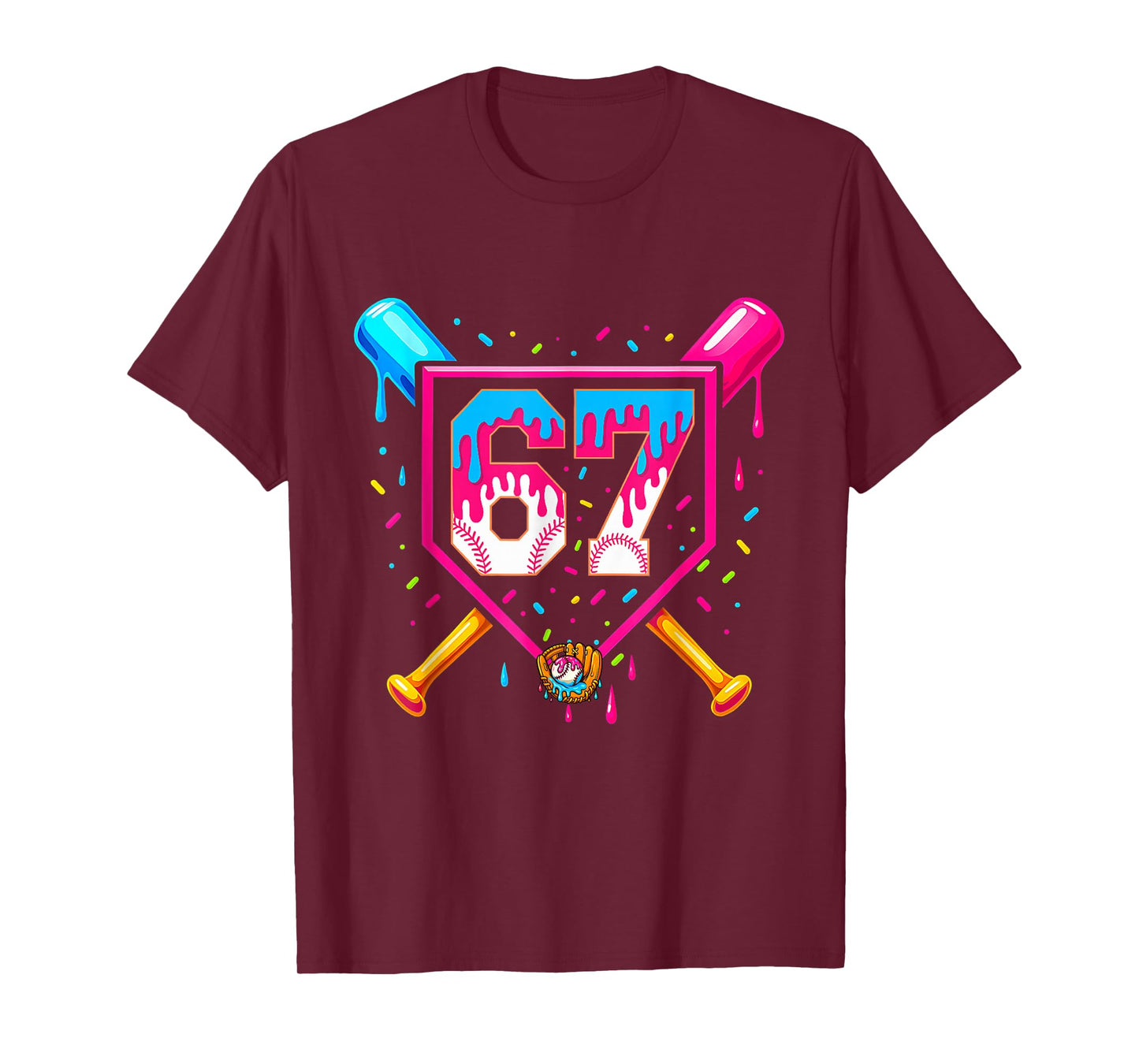 Baseball Ice Cream Drip Number 67 Player 67th Birthday 67 T-Shirt