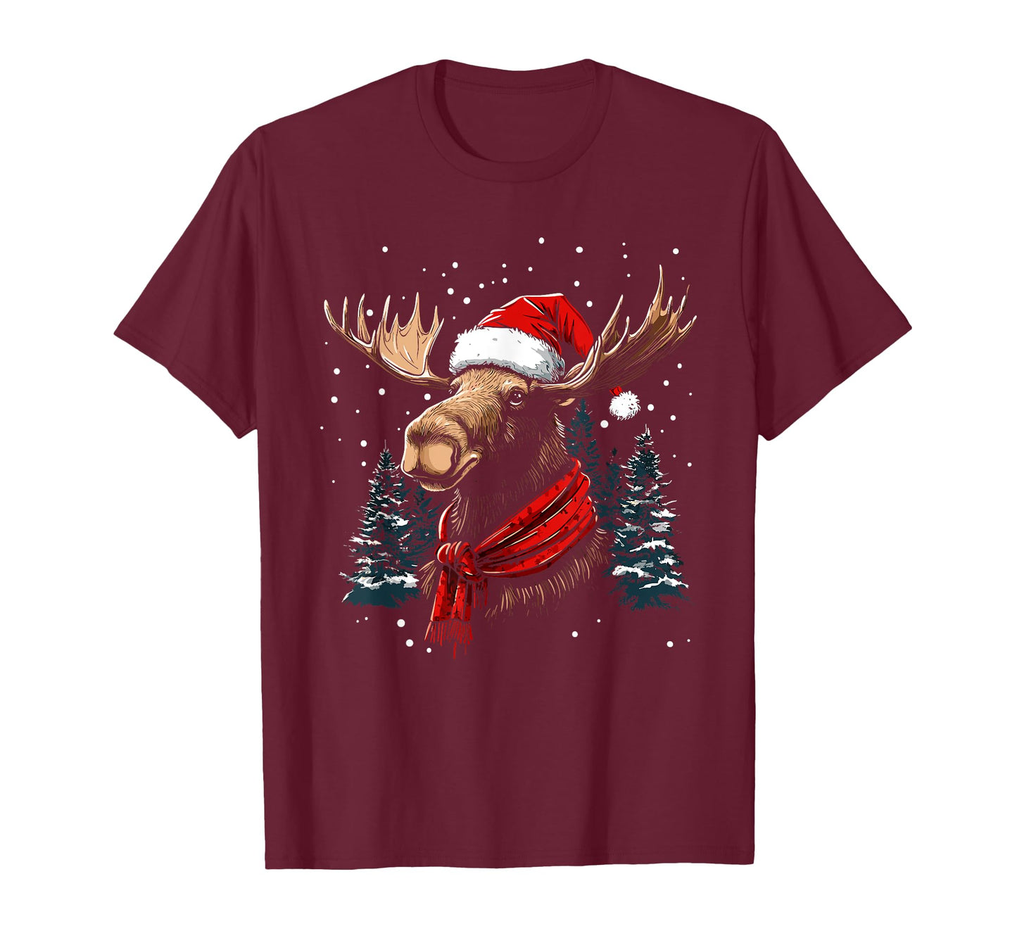 Moose Santa Hat Christmas Pajama Funny Moose Xmas T-Shirt