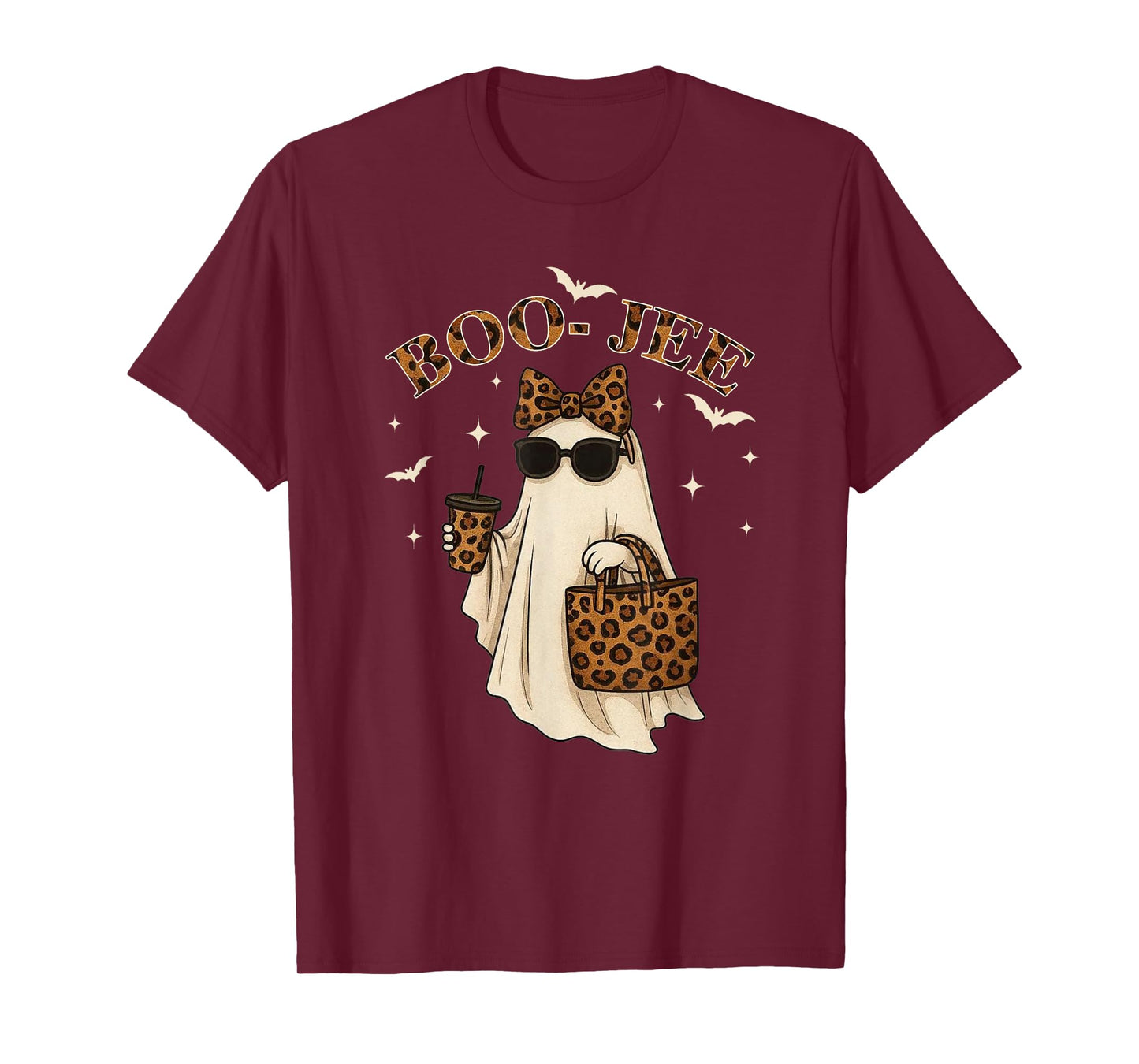 Coquette Leopard Ghost Coffee Boo JEE Halloween Boujee Ghost T-Shirt