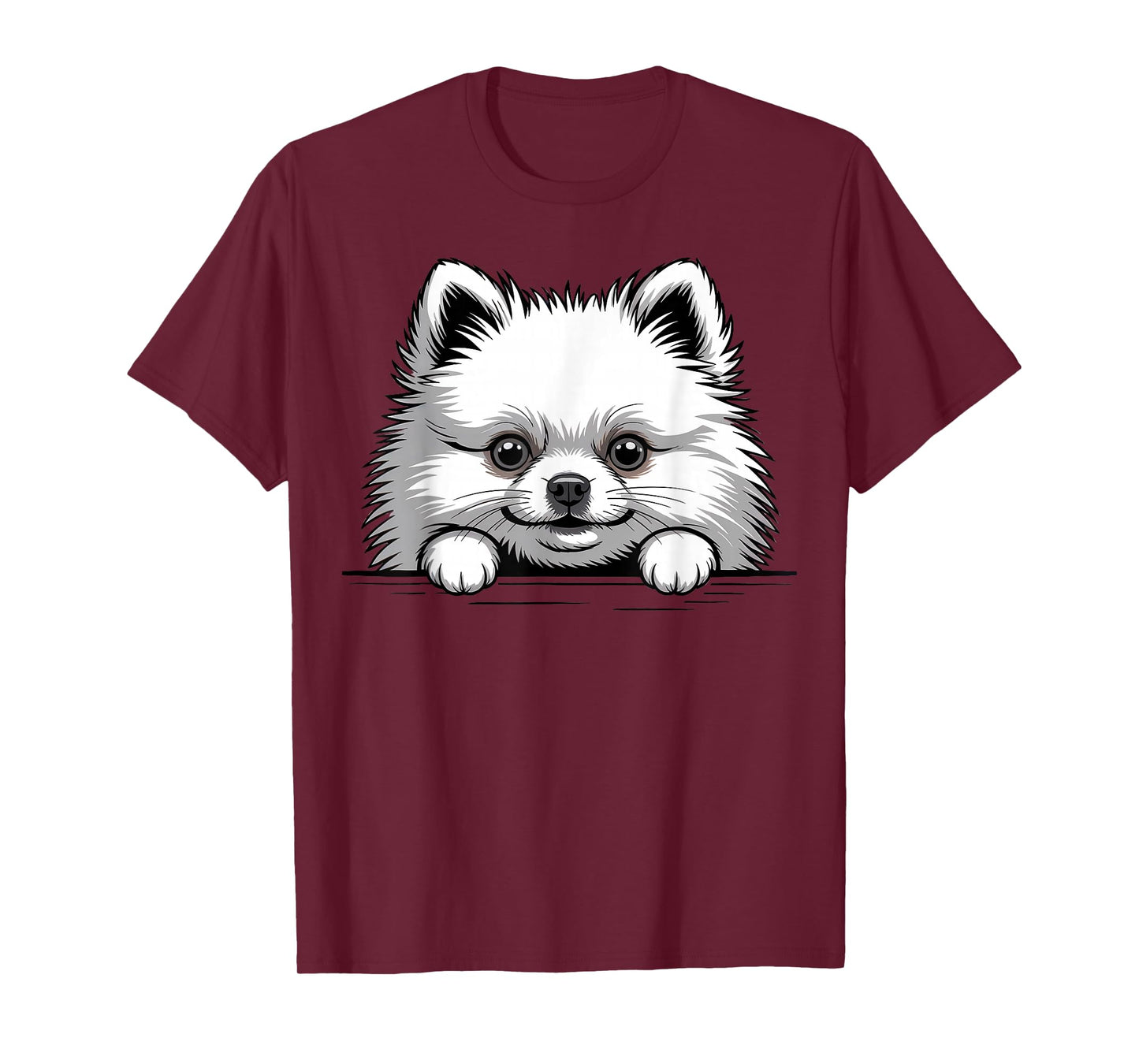 White Pomeranian Funny Peeking Pocket Puppy Dog Lover T-Shirt