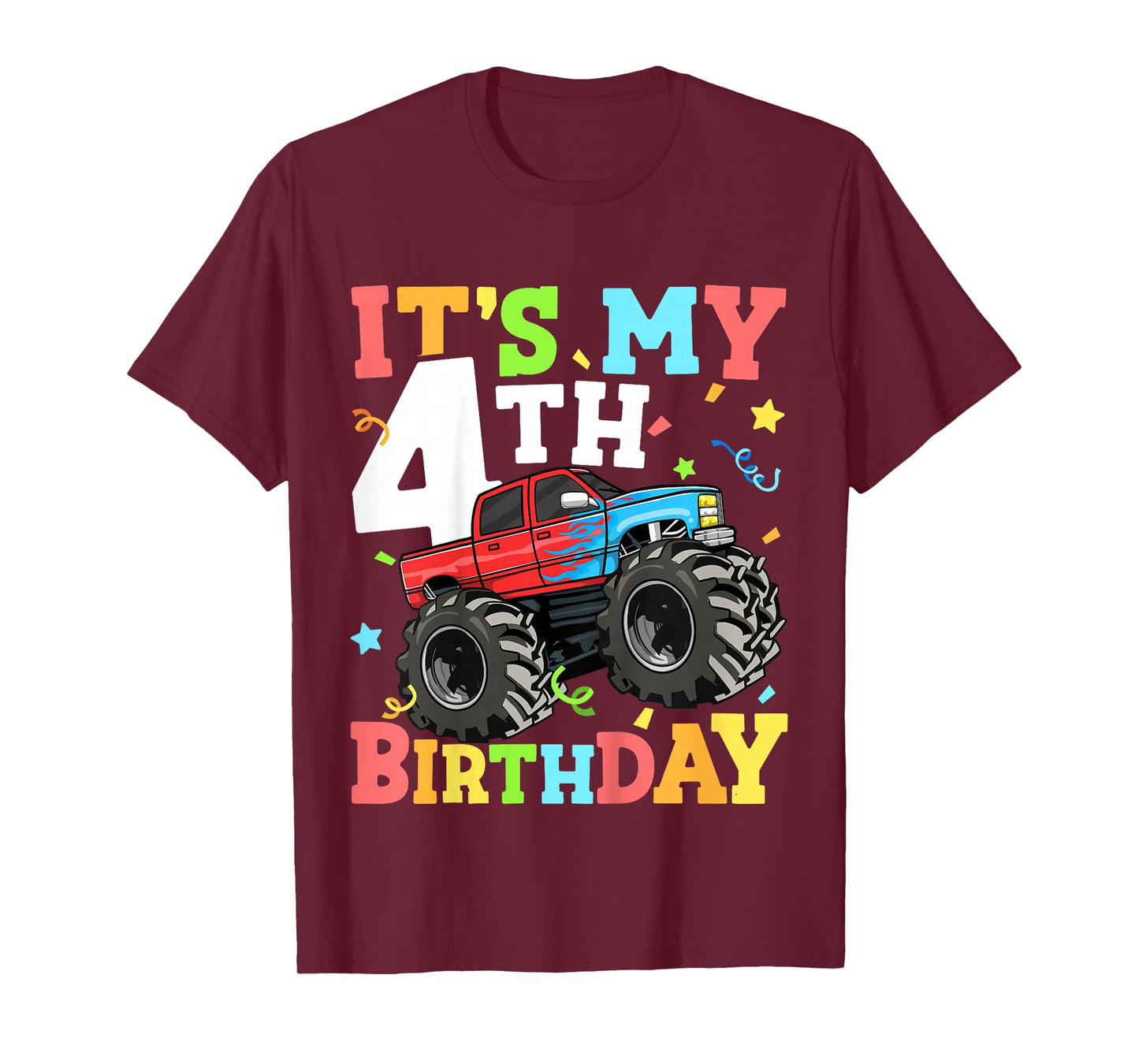 Kids Monster Truck It's My 4th Birthday Boy 4 Four Toddler T-Shirt