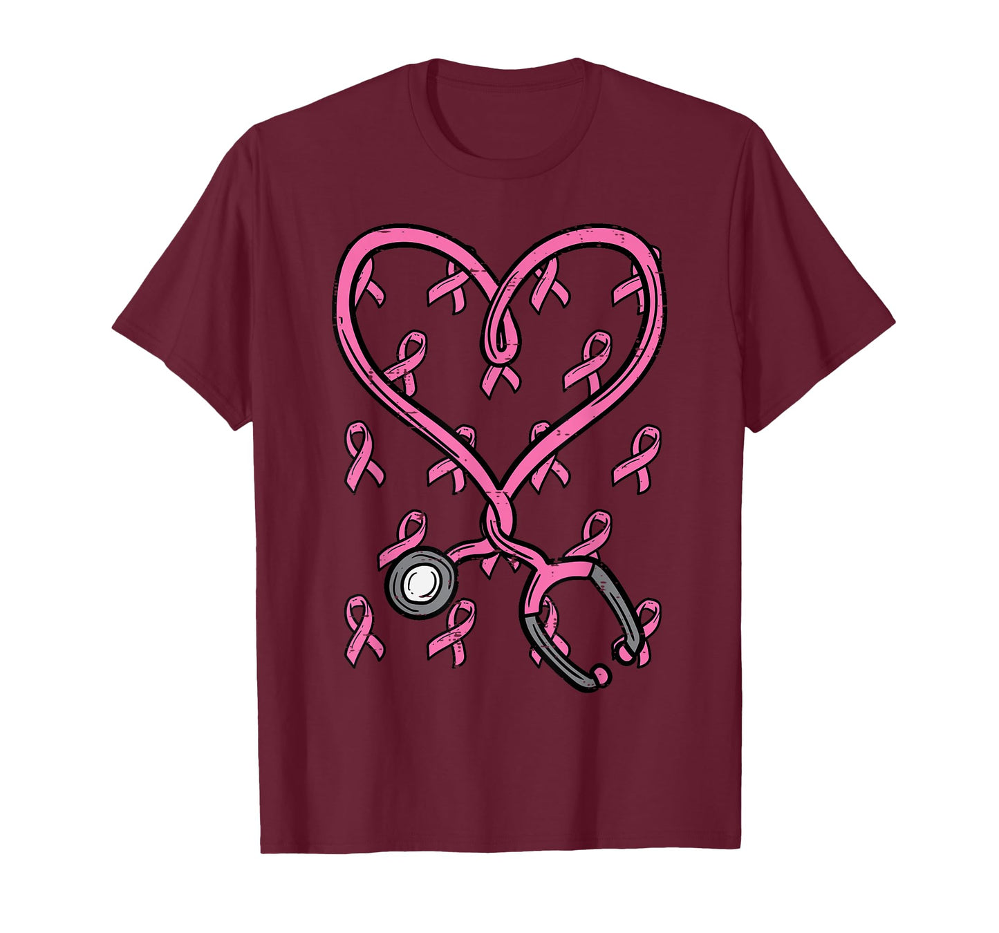 Pink Stethoscope Nurse Scrub Breast Cancer Awareness Women T-Shirt