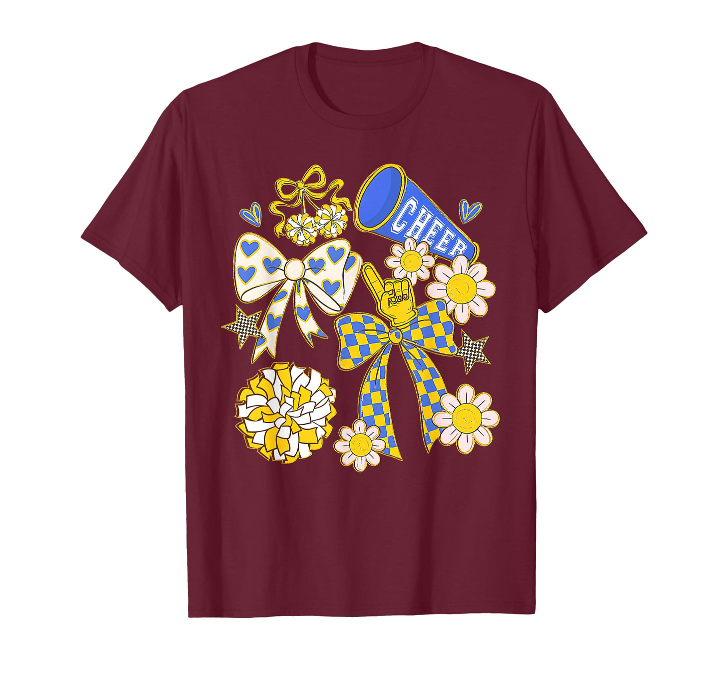 Blue & Gold Cheer Football Game Day Retro Coquette Bow T-Shirt